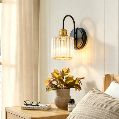 Gjystina 1-Light Dimmable Gold-Black/Chrome Crystal Vanity Light