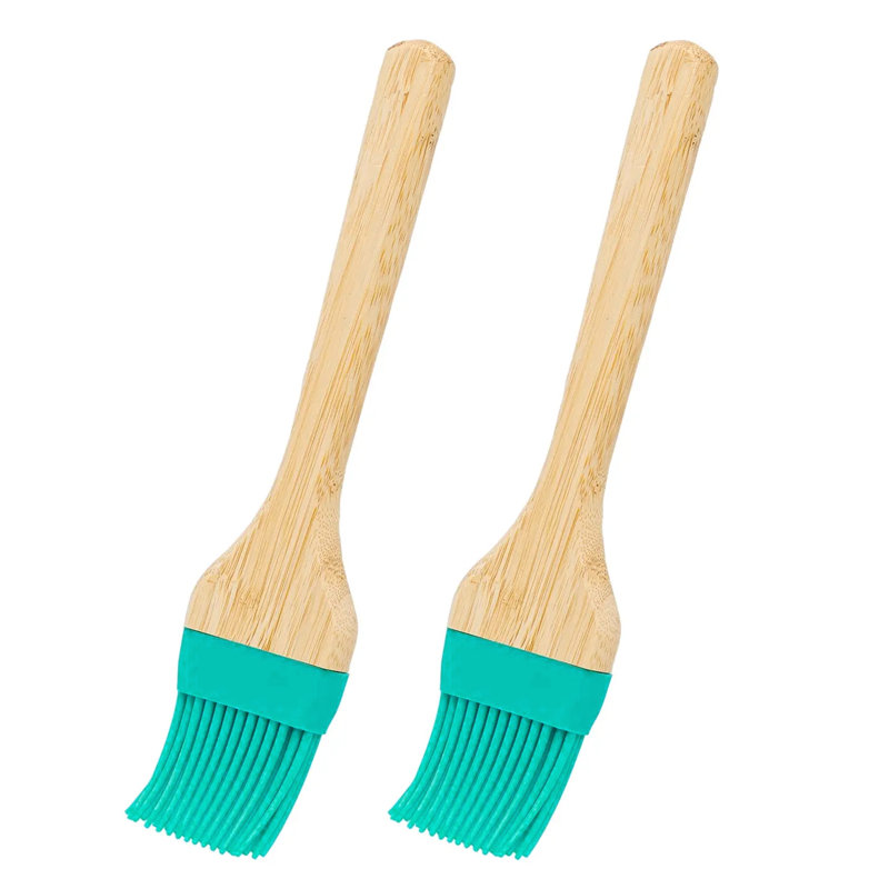 Ensemble de 2 pièces brosse en bambou silicone bleu sarcelle - 9 po de long