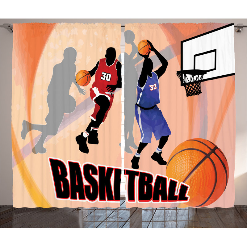 Basketball Semi-Sheer Rod Pocket Curtain Panels, 54" x 90"