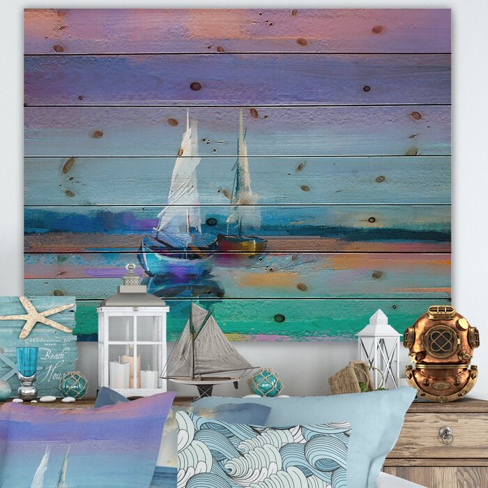 Bless international Impressionist Seascape With Little Ships II On Wood ...