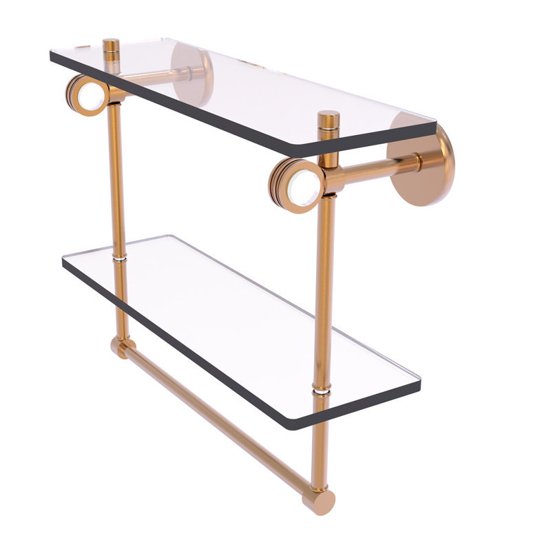 Tablette à 2 niveaux en verre avec barre à serviettes Margolis, H 12,8 po x l 16 po x p 5,6 po, Bronze brossé