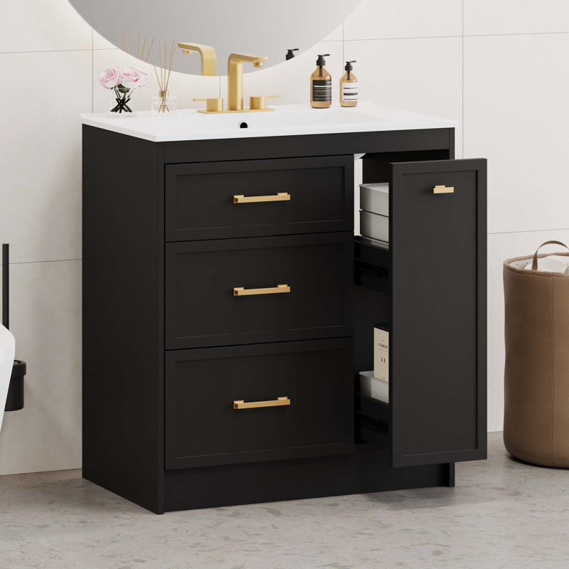 Charming Bathroom Vanity Set with Multiple Drawers and Advanced Features, Black