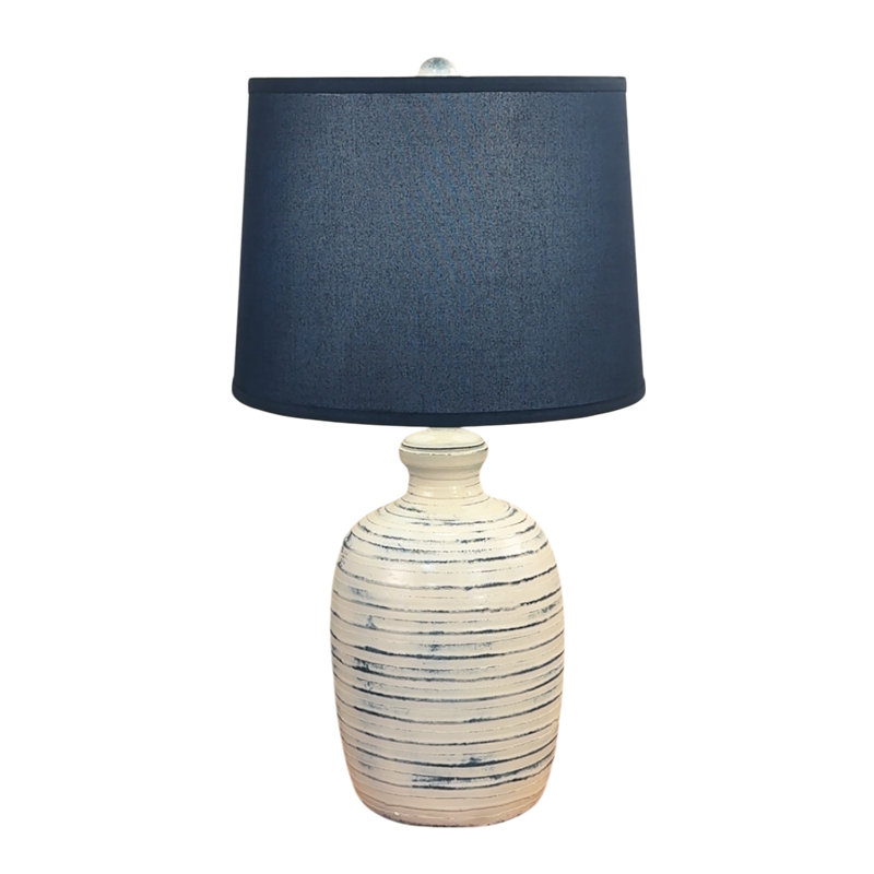 Farmhouse Bee Hive Table Lamp, Navy, Cream