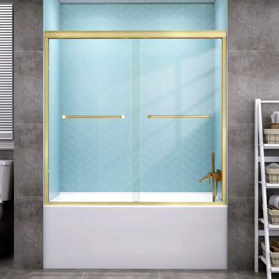 Naturer 56" - 60'' W X 58'' H Double Sliding Tub Door Semi-frameless Bypass Bathtub Door Walk-in Shower Door with Clear Tempered Glass in Brushed Gold