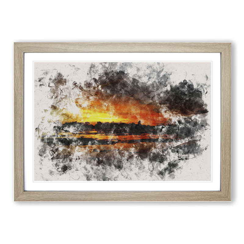 Sunset View Vol.3 - Picture Frame Painting, 65cm H x 90cm W x 2cm D, Oak Framed