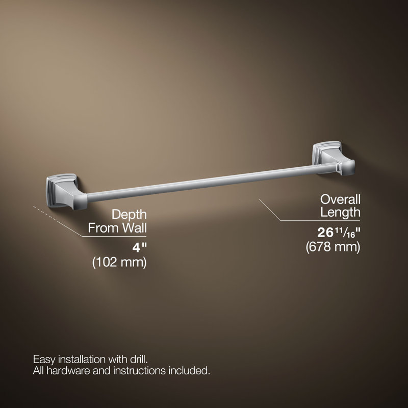 Riff Wall Mounted Towel Bar, Polished Chrome, 24"W