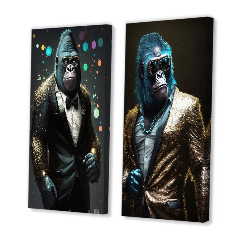 «Disco Style Tuxedo Gorilla», 2 pièces sur toile, H 32 po x l 32 po, Toile tendue