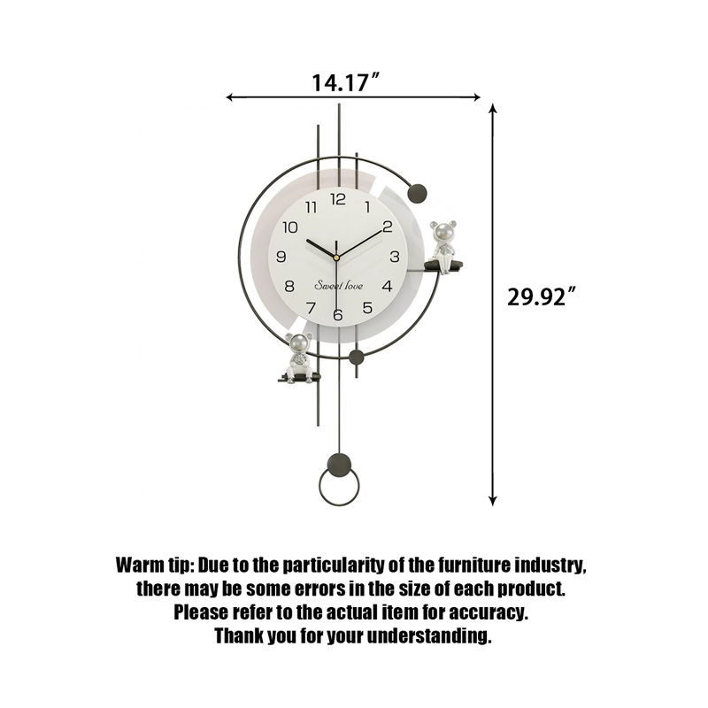 Horloges murales grises, Grand H 14,17 po x l 29,92 po x P 2,36 po