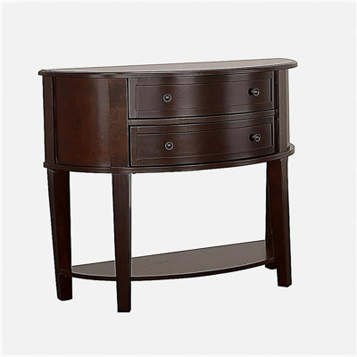 1 Piece Traditional Semi-Circular Arc Entry End Table with 2 Drawers, Cappuccino Brown Finish, Living Room Furniture, with Semi-Circular Base