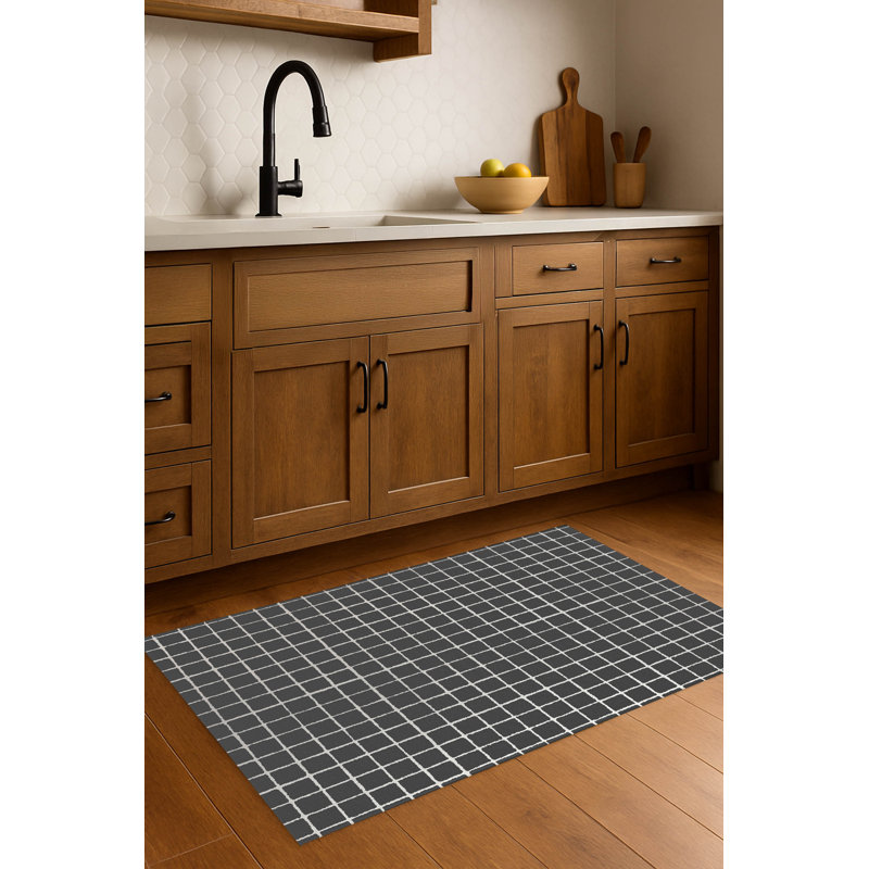 Tapis de cuisine antidérapant Rebar, Rectangulaire 3 pi x 5 pi, Ivoire/gris anthracite