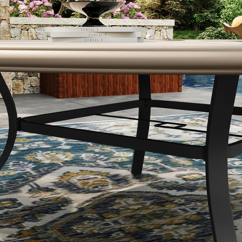 8-Person Aluminum Round Patio Dining Table, Sandshell
