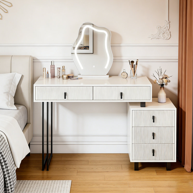 Modern Makeup Table with Storage Drawers & Side Cabinet