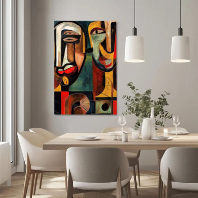 1Pc Framed Canvas Poster Print Abstract Double-Sided Portrait, Geometric Deformed Face, Cubist Style Wall Art, Wall Decor, Perfect for Room Decor Living Room Bedroom Office Kitchen Bathroom Home Decor, Rustic & Modern Ideal Home Wall Decoration