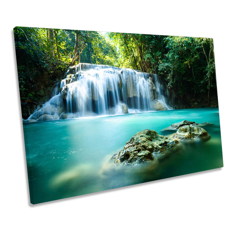 Paradise Waterfall Tropical Forest - Wrapped Canvas Print, 91.4cm H x 137.2cm W x 4cm D