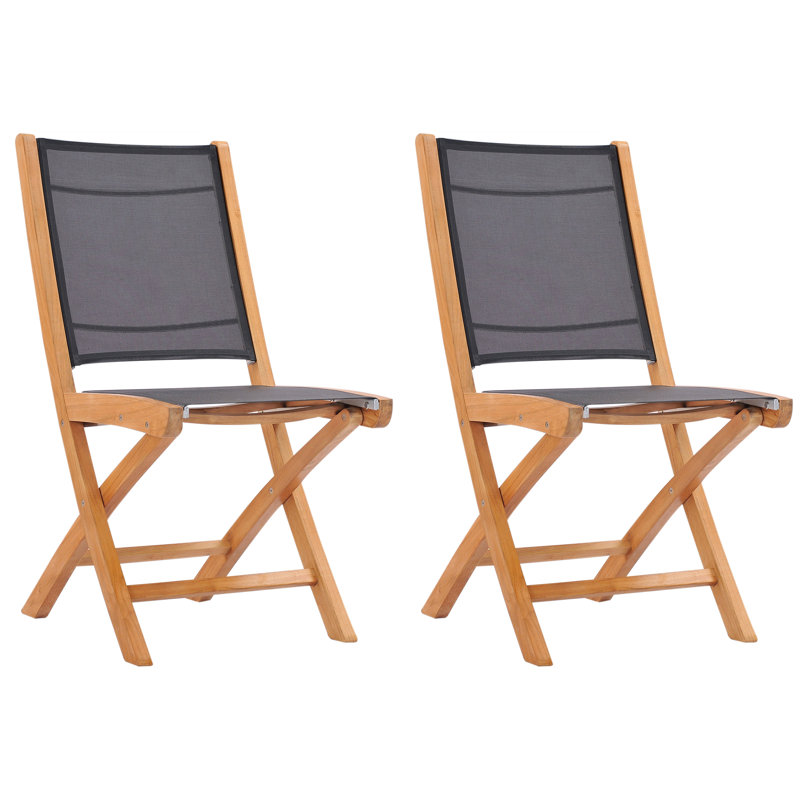 Chaise de patio pliante teck Addilyn, Noir