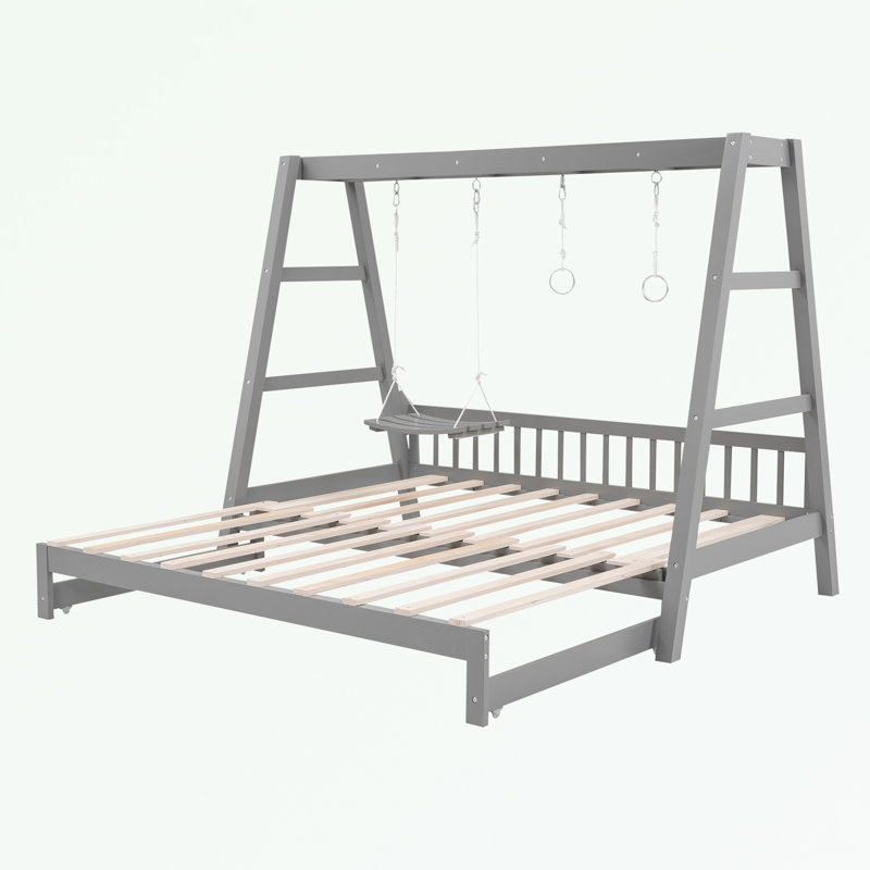 Extendable Daybed With Swing And Ring Handles, Gray