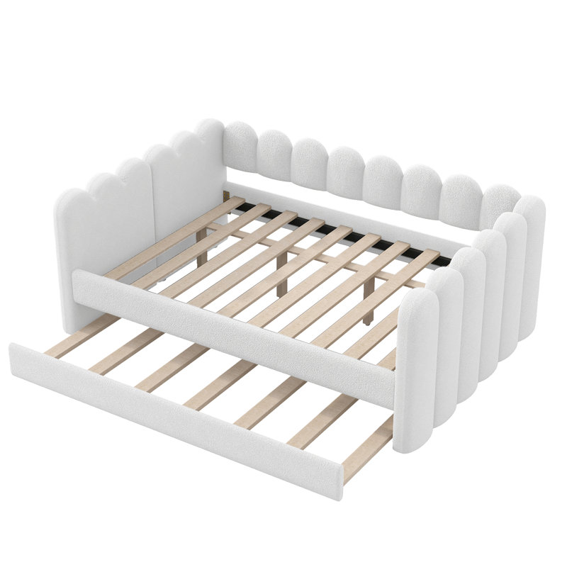 Cloudveil Upholstered Boucle Daybed with Trundle, with Trundle, White