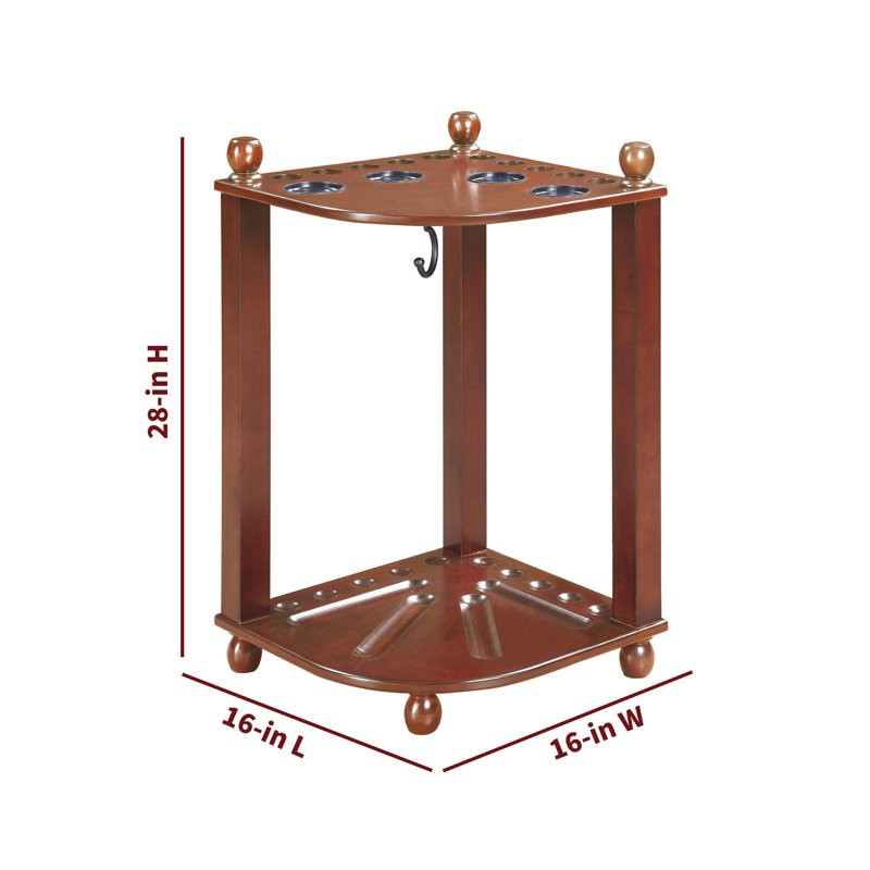 Walnut Corner Floor Cue Rack with Drink Holders