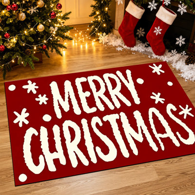  Non-Slip Indoor Outdoor Door Mat, 20"x32",Red Text Merry Christmas
