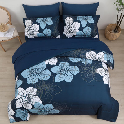 7 Piece Floral Comforter Set Soft Microfiber Bedding Set with Sheets for All Seasons