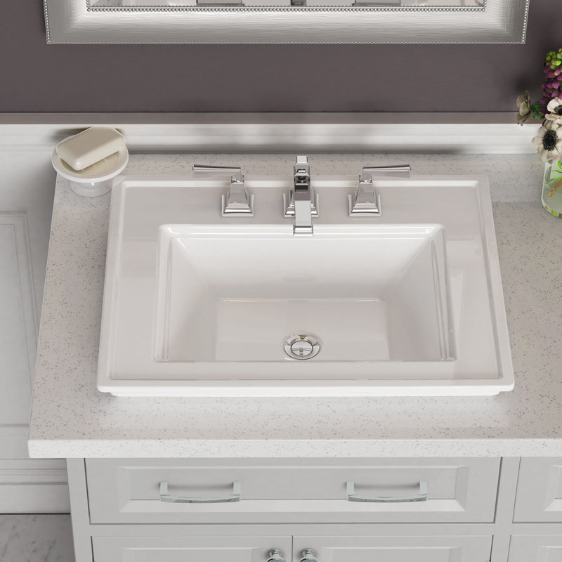 Town Square White Ceramic Rectangular Drop-In Bathroom Sink