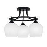 Luminaire semi-encastré 3 lumières Paramount au fini noir mat avec verre de marbre blanc de 6 po