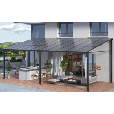 Wall Mounted Lean to Gazebo, Heavy Duty Hardtop Pergola with Sloped Roof, Attached Patio Awning for Deck, Porch & Backyard Rain Shade