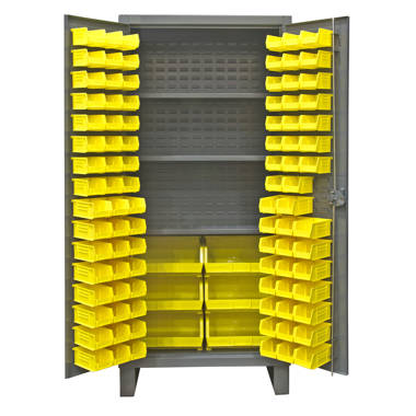 Bin Cabinet,Ind,12 ga,240Bins,Yellow Durham HDC72-240-95