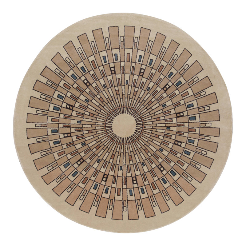 Rug & Kilim’S French Art Deco Style Circle Rug In Beige With Geometric Patterns