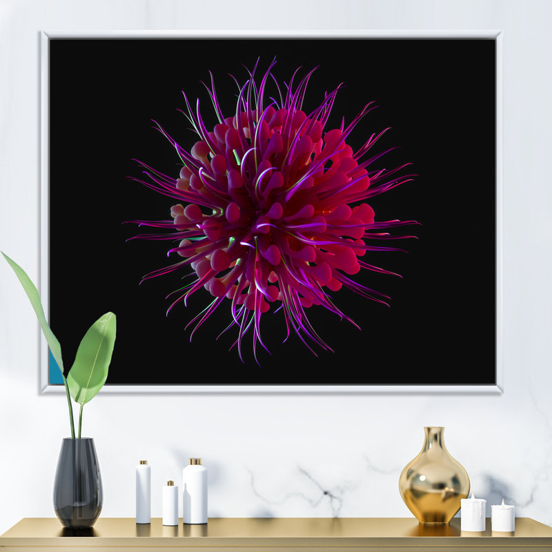 Impression sur toile mauve à motif floral cosmique, H 8 po x l 12 po x P 1,5 po, Cadre flottant blanc