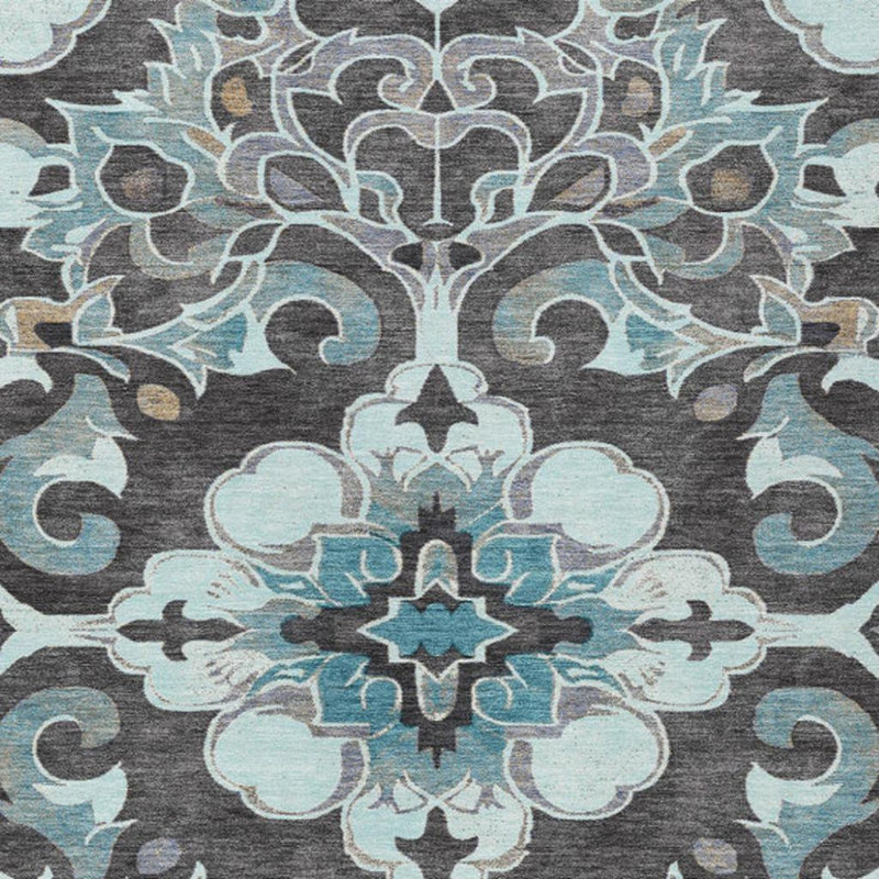 Tapis intérieur / extérieur lavable bleu sarcelle et gris anthracite 10 pi x 14 pi