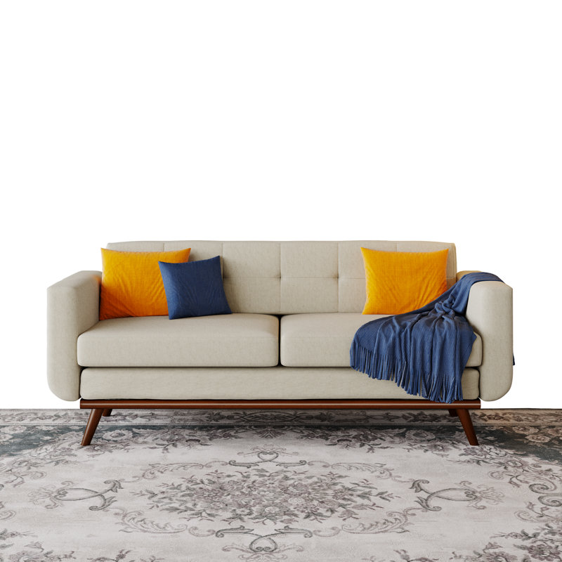 77" Square Arm Upholstered Contemporary Modern Sofa, 3-seat Sofa Couch For Living Room, Beige Cotton Blend/Linen Blend 