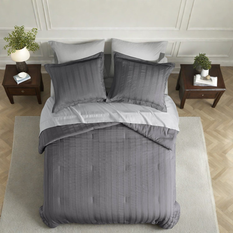 Ensemble de literie 7 pièces Cozy Queen, gris anthracite, style moderne pour la maison