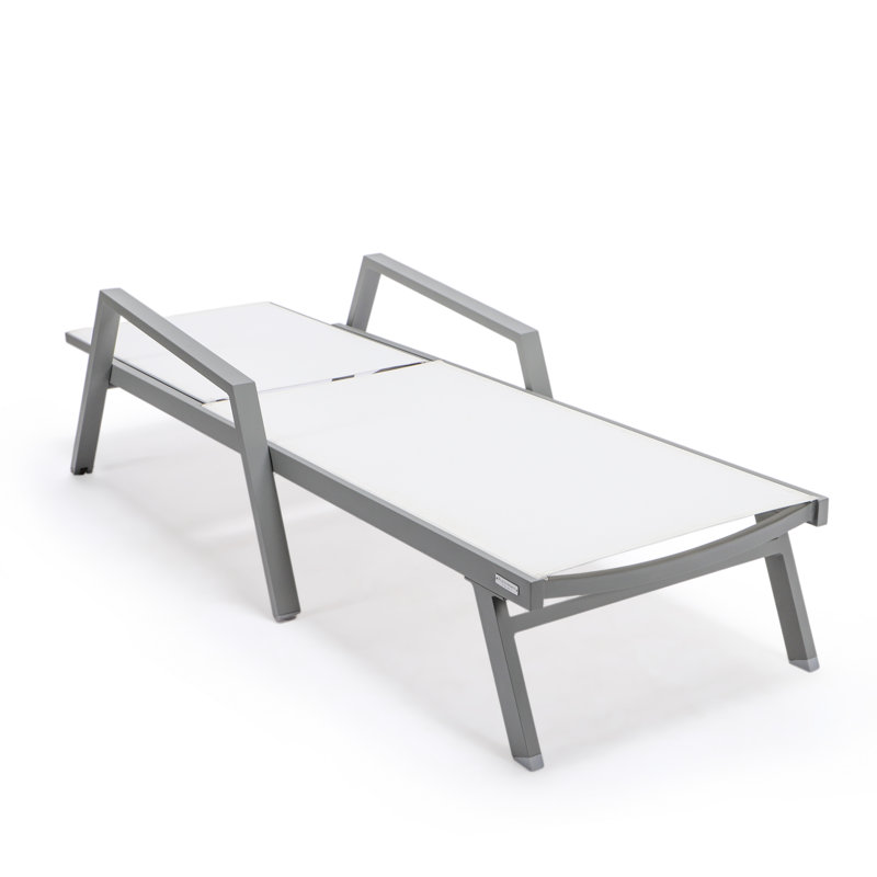 Modern White and Gray Aluminum Patio Chaise Lounge with Fire Pit Table