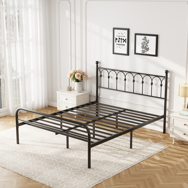 Classic Metal Platform Bed Frame, Mattress Foundation with Steel Slat Support, Under Bed Storage, No Box Spring Required, Easy Assembly
