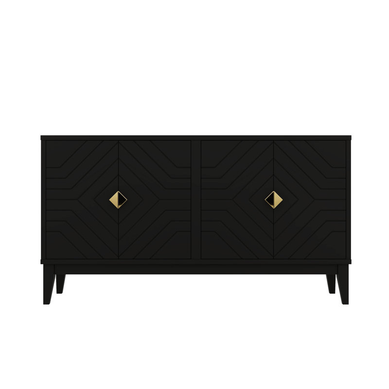 Élégante armoire à 4 portes pour les espaces de salle à manger avec deux grandes armoires et des tablettes dorées