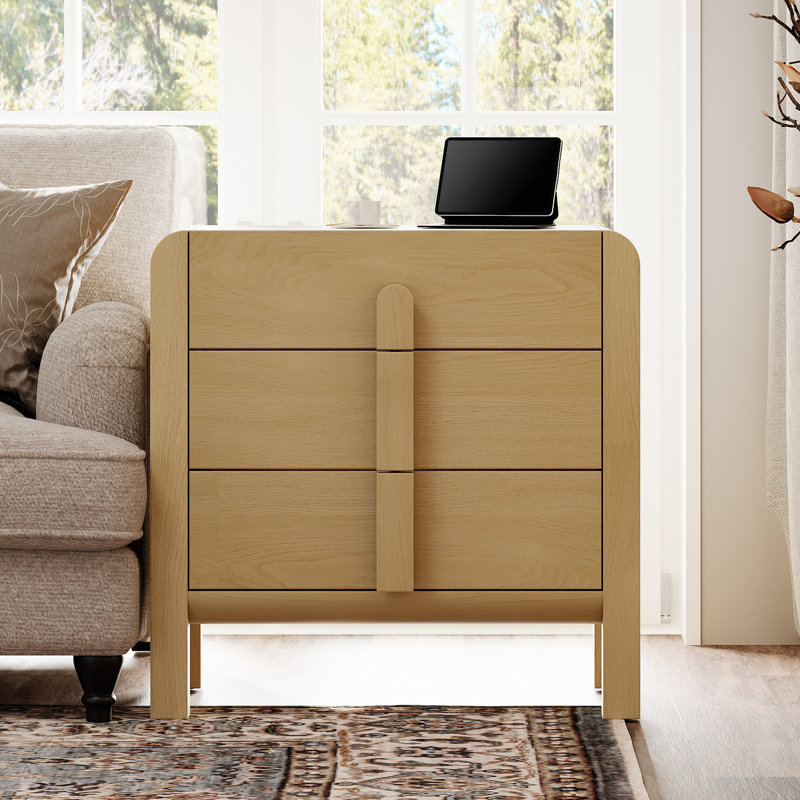 Adora 31.5" Large End Table With Storage And Curved Profile Design, Mid Century Modern Wooden Nightstand With Drawer For Bedroom, Living Room, Office