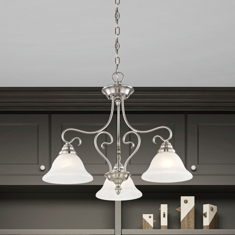 Lustre classique / traditionnel à 3 lumières Aquala, Nickel brossé