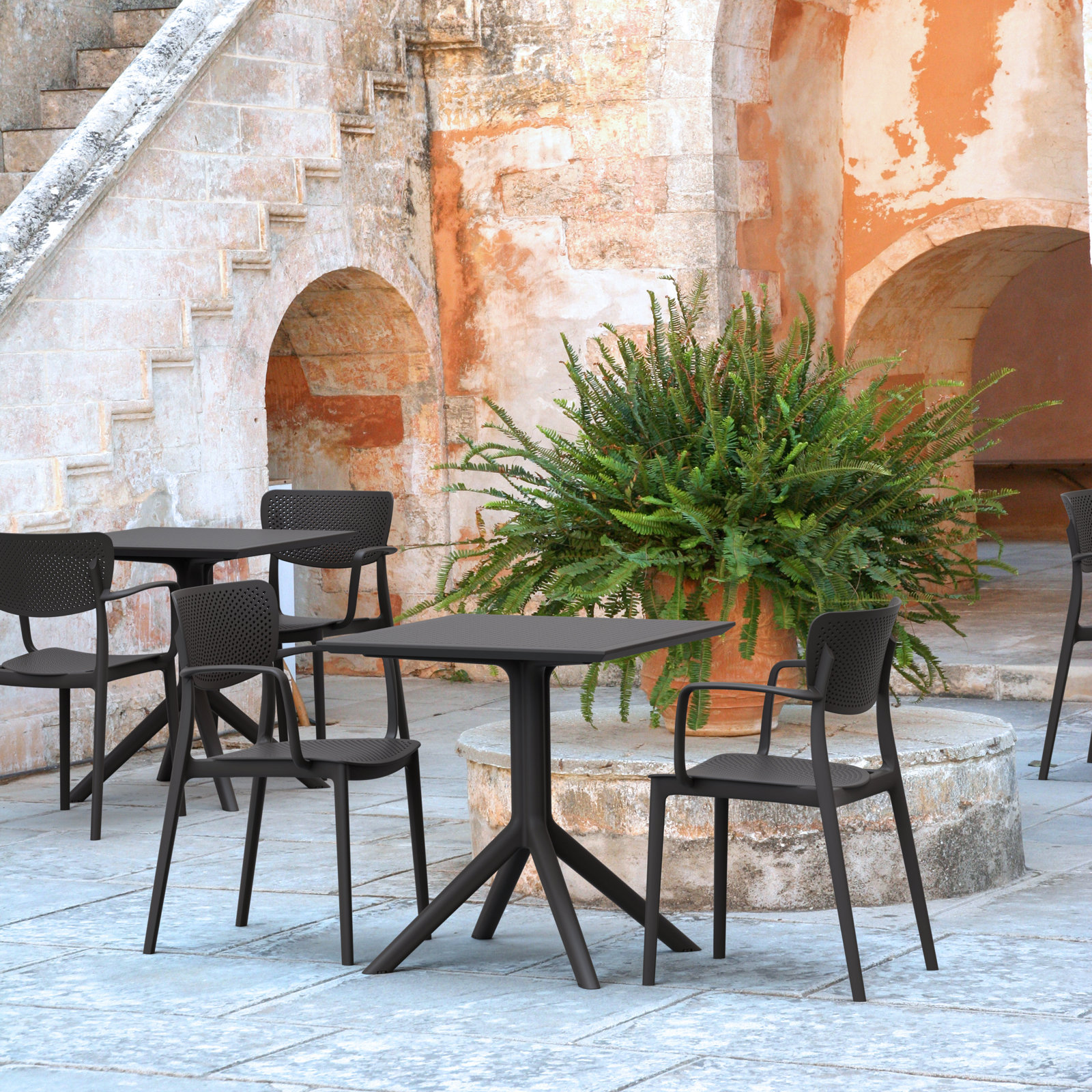 Farrah Stacking Patio Dining Armchair, Black
