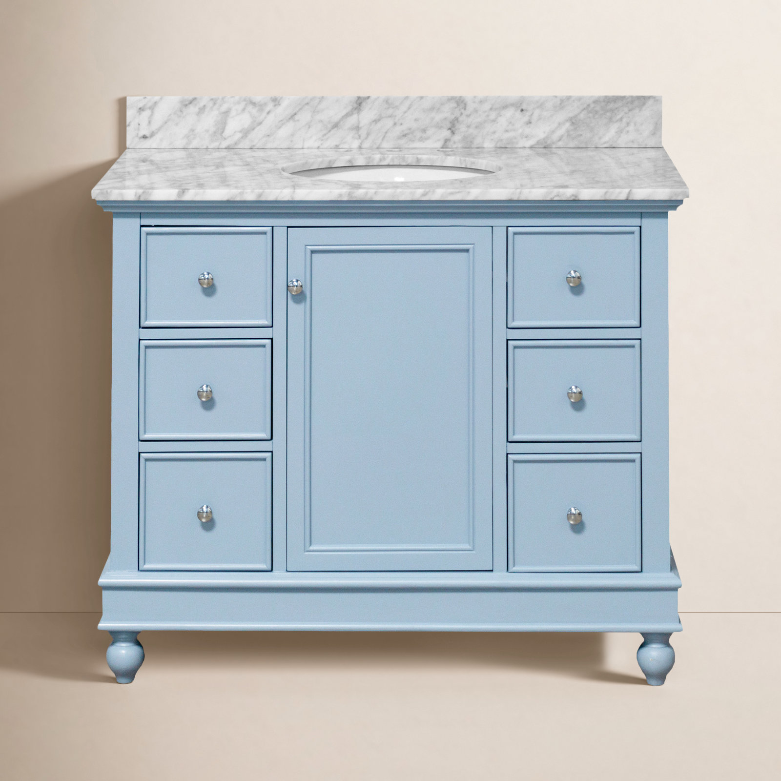 Ferdinand 42'' Single Bathroom Vanity, Carrara Marble, Powder Blue