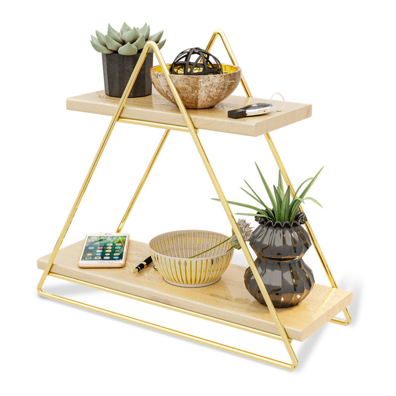 Support triangulaire en bois doré à 2 niveaux