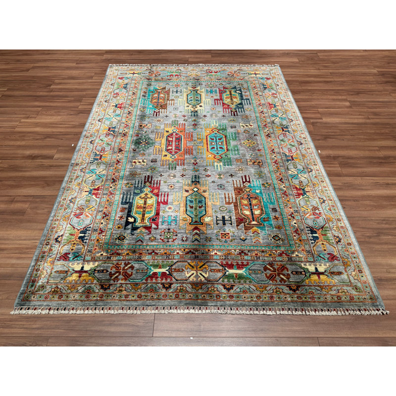 Tapis en laine et coton gris noué à la main Original Original