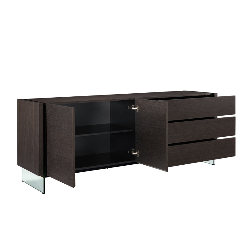 Buffet Il Vetro en placage de chêne gris avec rangement.