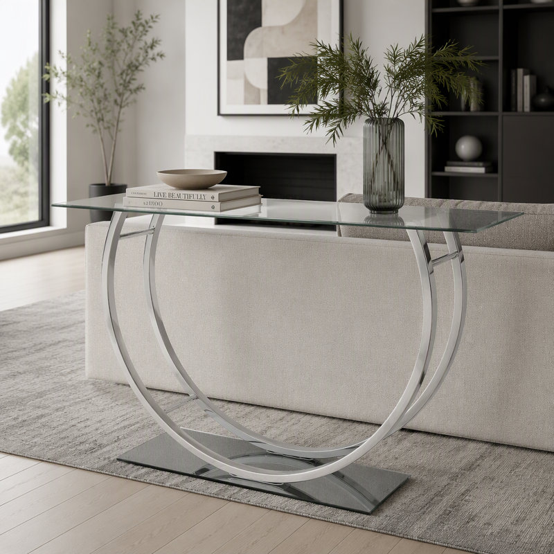 Console en verre avec base en miroir