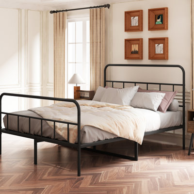 Metal Platform Bed Frame With Headboard For Queen, Iron, No Box Spring, Silent Nighttime, Black Queen Headboard, Iron Made, Spring Needed, Sleeping,