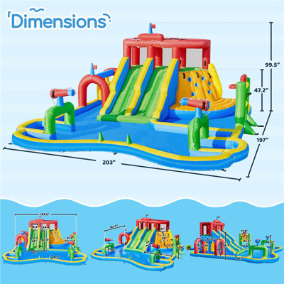 10-in-1 Double Lane Inflatable Water Slide with Storage Bag and 750W Blower
