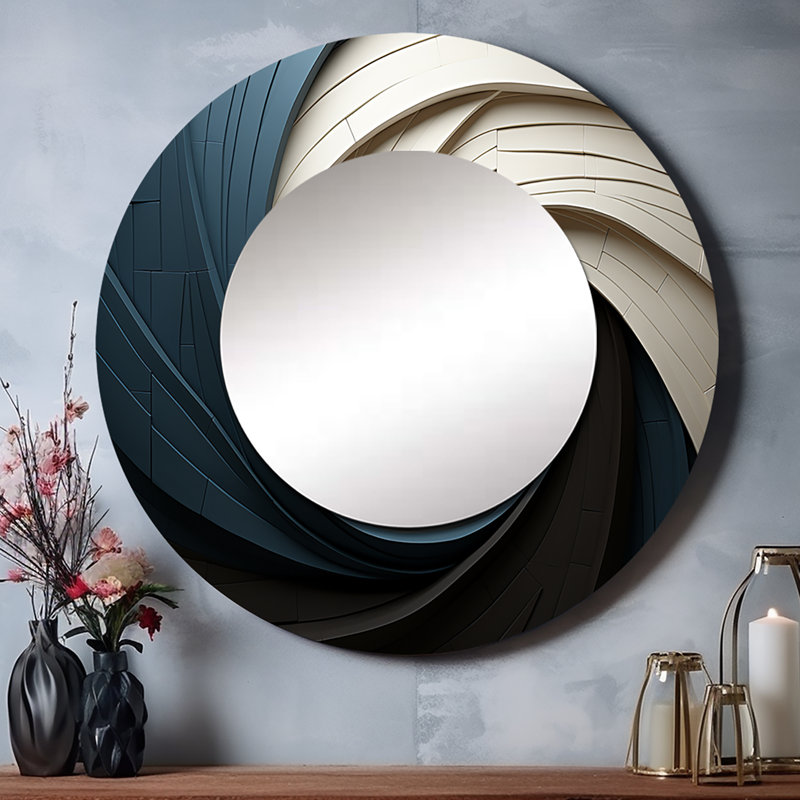 Geometric Spiral I - Abstract Spirals Unique Mirror, Modern Large, 29 po x 29 po