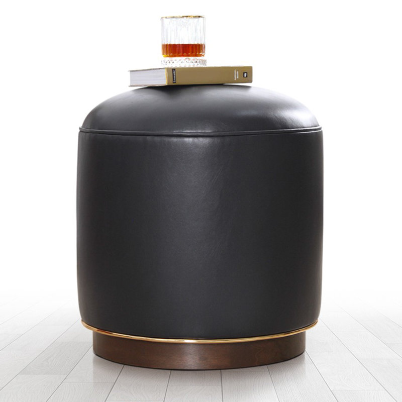 Elegant Pouffe Ottoman, Anthracite Faux Leather, 16.9 x 16.5 inches | 100% Faux Leather with Laminated & Felted Back, Wooden Legs, 35 DNS Orthopedic Sponge | Perfect for Bohemian & Glam Home Décor