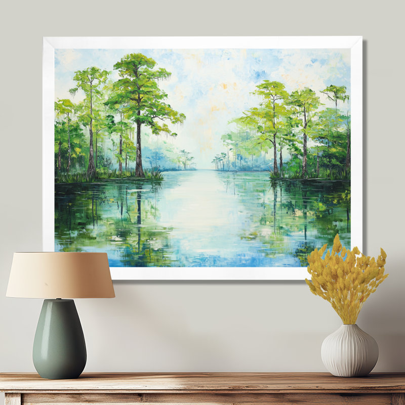 Décoration murale Caddo Lake - Texas, Single Picture Framed Print without Mat, 12" H x 20" W, White