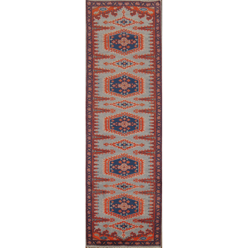 Tapis de couloir indien traditionnel fait à la main gris 3 x 10